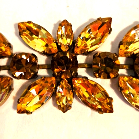 Retired Fossil Bronze Tone Floral Bracelet Topaz & Chocolate Rhinestone … - Picture 9 of 10